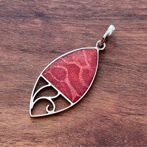Red Coral Sterling Silver Cut Out Pendant